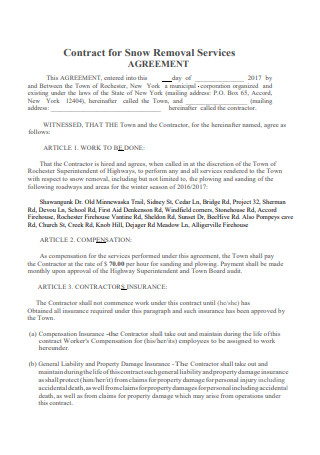 Snow Removal Services Agreement Contract
