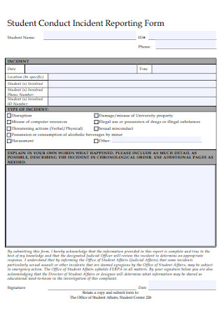 Student Conduct Incident Reporting Form 