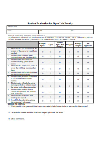 Student Evaluation For Lab Faculty