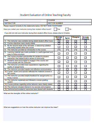 Student Evaluation of Online Teaching Faculty