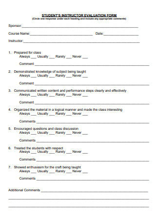 Student Instructor Evaluation Form