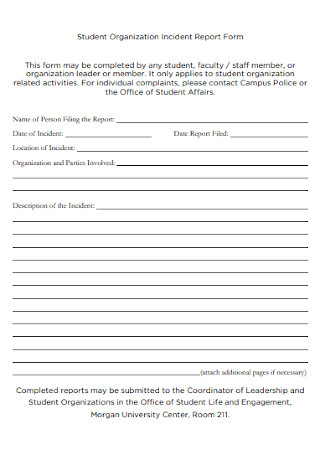 Student Organization Incident Report Form