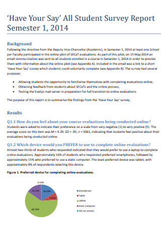 Student Survey Report for Semister