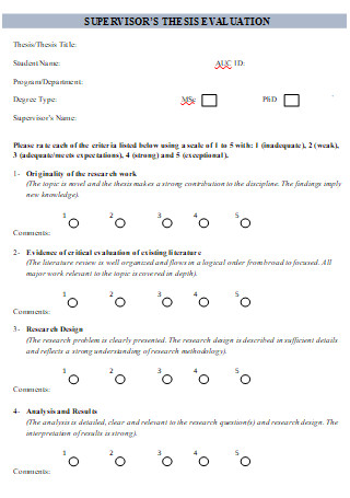 Supervisor Thesis Evaluation