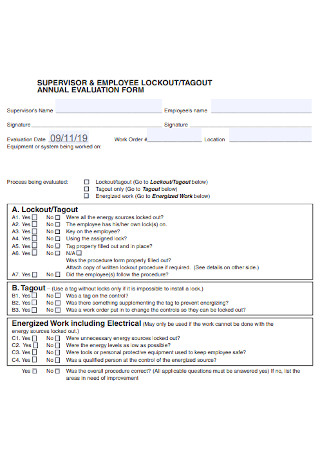 Tagout Annual Evaluation Form