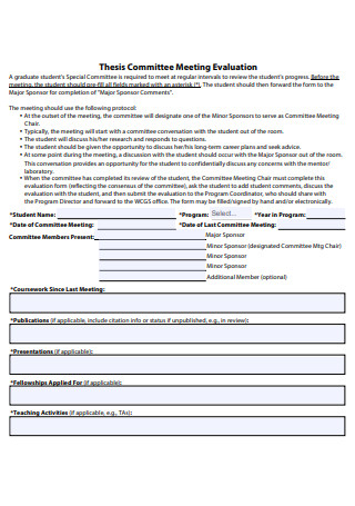 Thesis Committee Meeting Evaluation