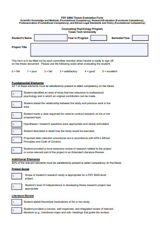 Thesis Evaluation Form