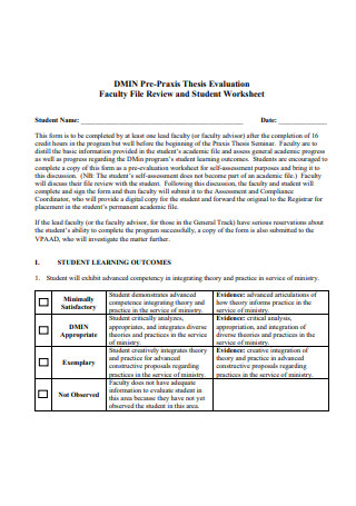 Thesis Evaluation and Student Worksheet