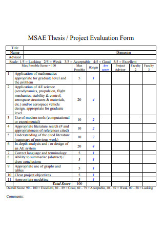 Thesis Project Evaluation Form