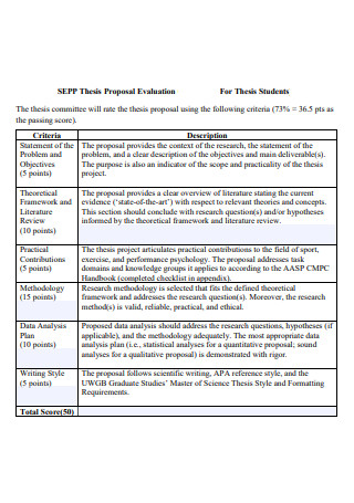 Thesis Proposal Evaluation For Students