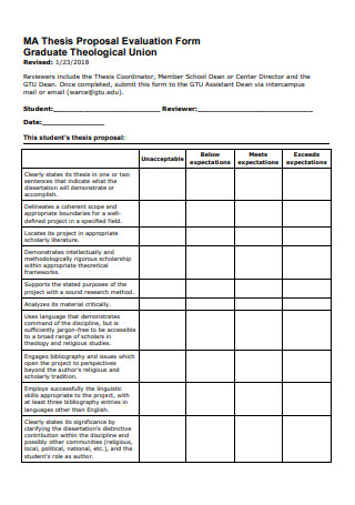 Thesis Proposal Evaluation Form