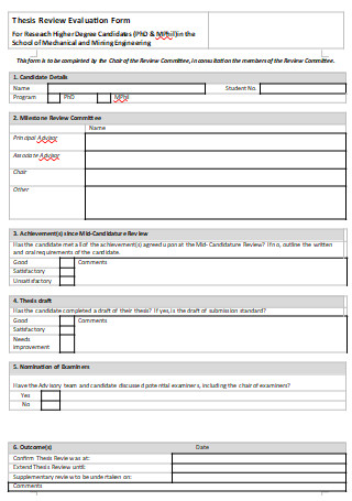Thesis Review Evaluation Form