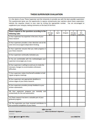 Thesis Supervisor Evaluation