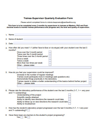 Trainee Supervisor Quarterly Evaluation Form