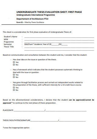 Undergraduate Thesis Evaluation Sheet