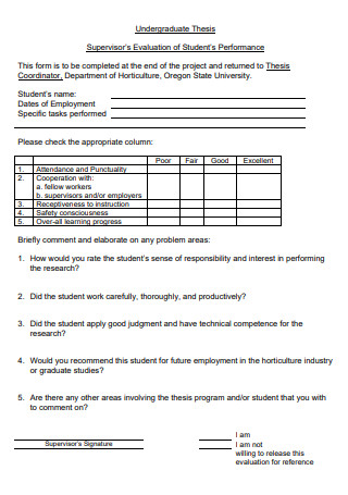 Undergraduate Thesis Supervisor Evaluation of Student Performance