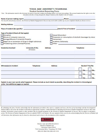 University Student Incident Reporting Form