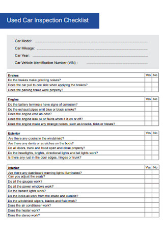 Used Car Inspection Checklist
