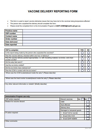 Vaccine Delivery Reporting Form
