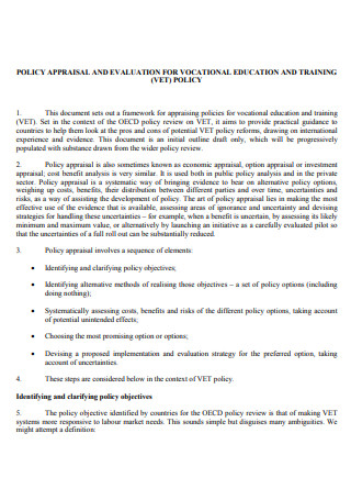 Vocational Education and Training Policy Appraisal Evaluation