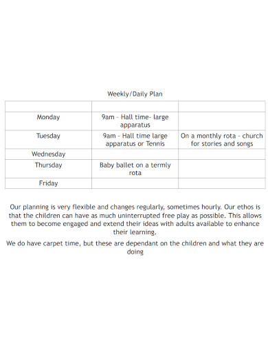 Weekly Daily Plan