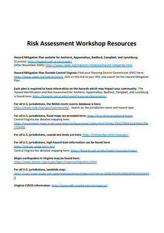 Workshop Resources Risk Assessment