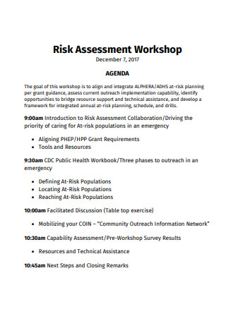 Workshop Risk Assessment Agenda