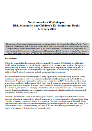 Workshop Risk Assessment and Children Environmental Health