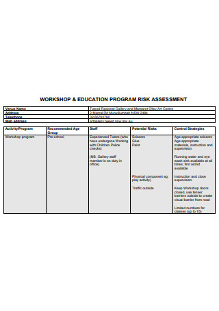 Workshop and Education Program Risk Assessment