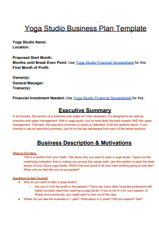 auction Suffocating Tell 8+ SAMPLE Yoga Business Plan in PDF