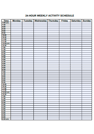 24 Hour Weekly Activity Schedule