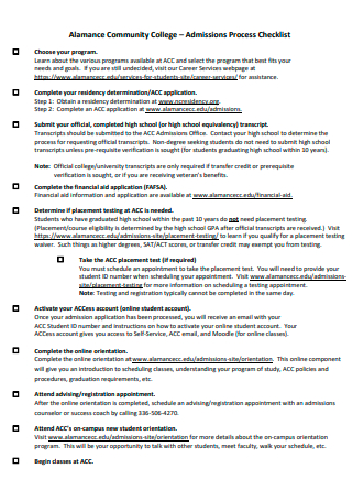 Admission Process Checklist
