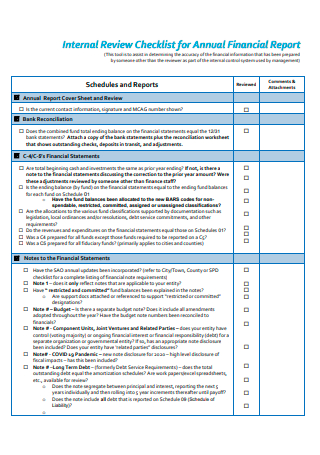 Annual Financial Report Internal Review Checklist
