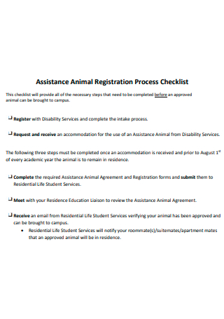 Assistance Animal Registration Process Checklist