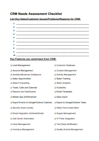 Basic Needs Assessment Checklist