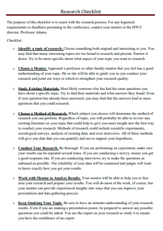 Basic Research Checklist