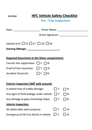 Basic Vehicle Safety Checklist