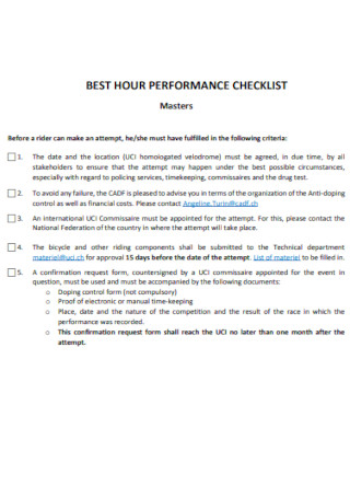 Best Hour Performance Checklist