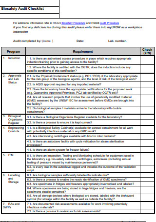 Biosafety Audit Checklist