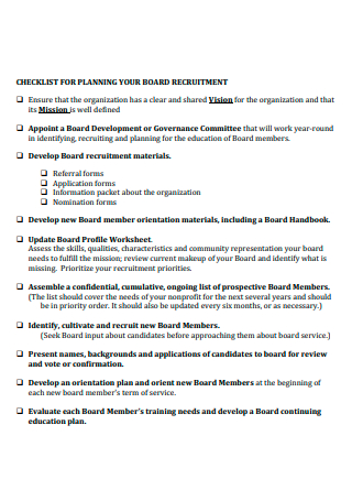 Board Recruitment Checklist For Planning