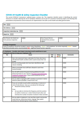 COVID 19 Health and Safety Inspection Checklist