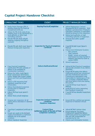 Capital Project Handover Checklist