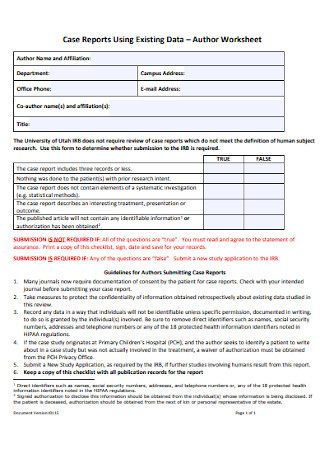 Case Report Worksheet