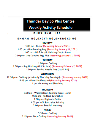 Centre Weekly Activity Schedule