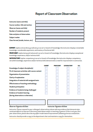 Classroom Observation Report Format