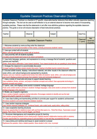 Classroom Practices Observation Checklist