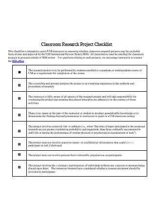 Classroom Research Project Checklist