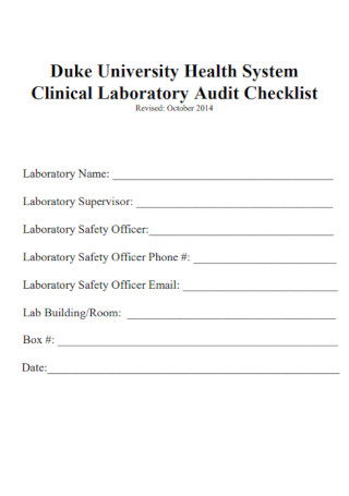 Clinical Laboratory Audit Checklist