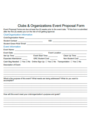 Clubs and Organizations Event Proposal Form