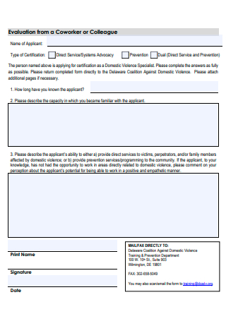 Co Worker Evaluation Template
